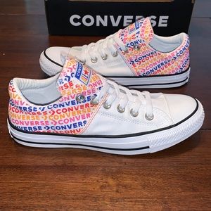 Converse White Low Top Sneakers with Multicolor Logo Print